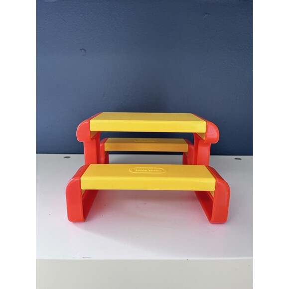 Vtg 1989 Little Tikes Place Yellow & Orange PICNIC TABLE Dollhouse Miniatures - Picture 1 of 6